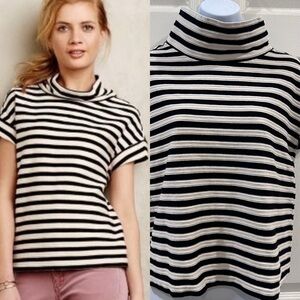 Anthropology Striped Black and White Turtleneck Top Small